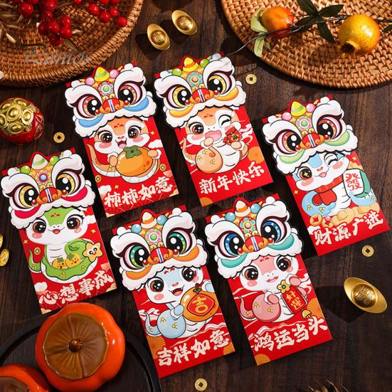 6 шт. Красные конверты с изображением змеи в виде мультяшных змей, год змеи, счастливые деньги, красные пакеты, праздничные конверты для денег, держатели для денег для свадеб в честь китайского Нового года