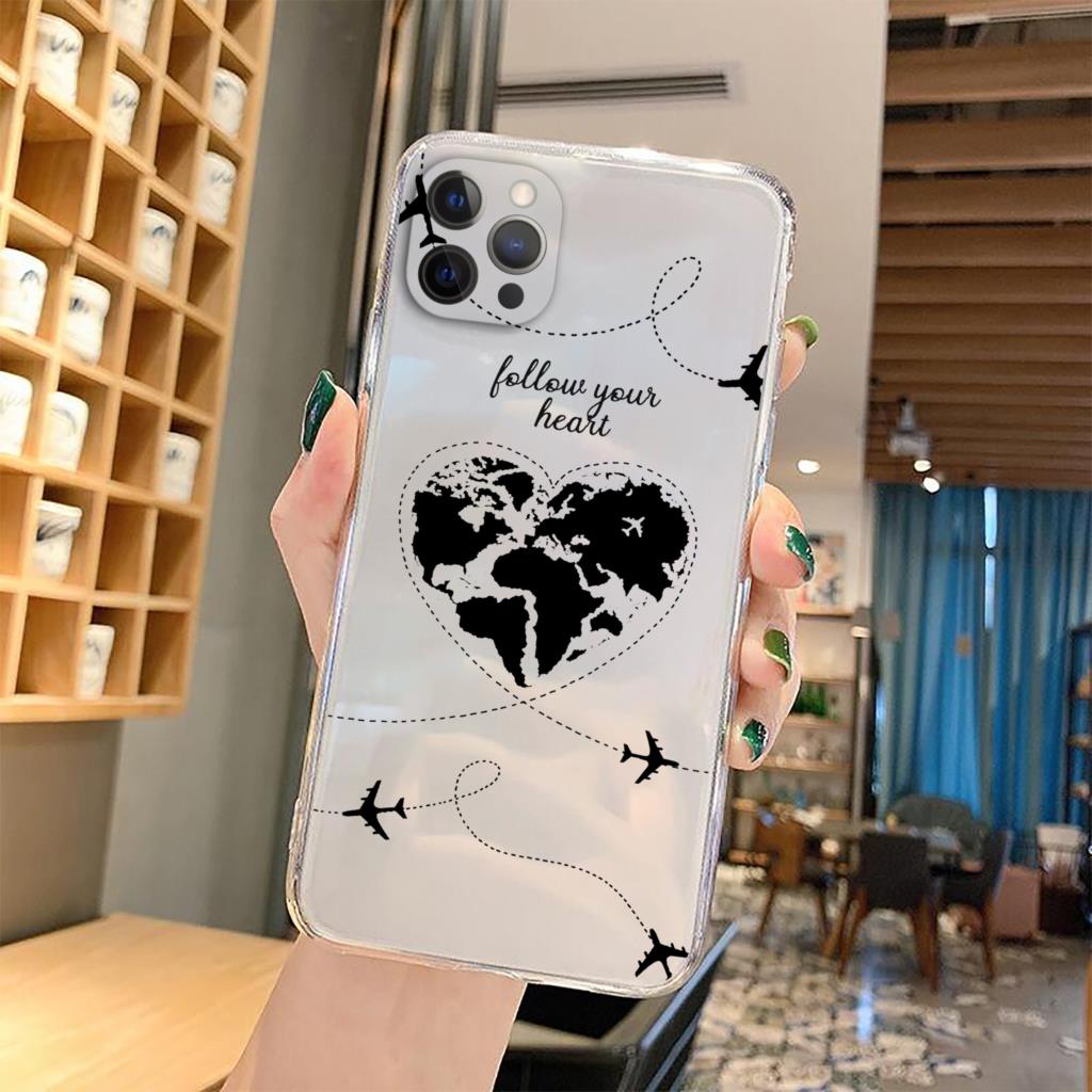 Чехол для телефона с картой мира для пары путешественников Для iPhone 15 14 13 12 11 Pro Max Mini XS XR X 7 8 Plus Чехол-оболочка Силиконовый Парный Fundas