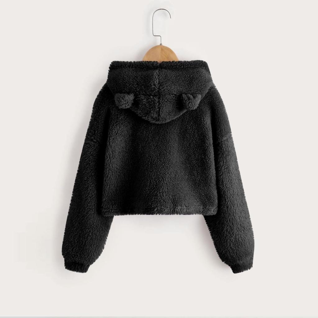 Модная женская однотонная повседневная флисовая толстовка с капюшоном и ушками