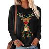 Новинка 2023 года, осенний женский топ с круглым вырезом и длинными рукавами, пуловер с рождественским принтом оленя, свободные размеры, футболки, женские модные футболки