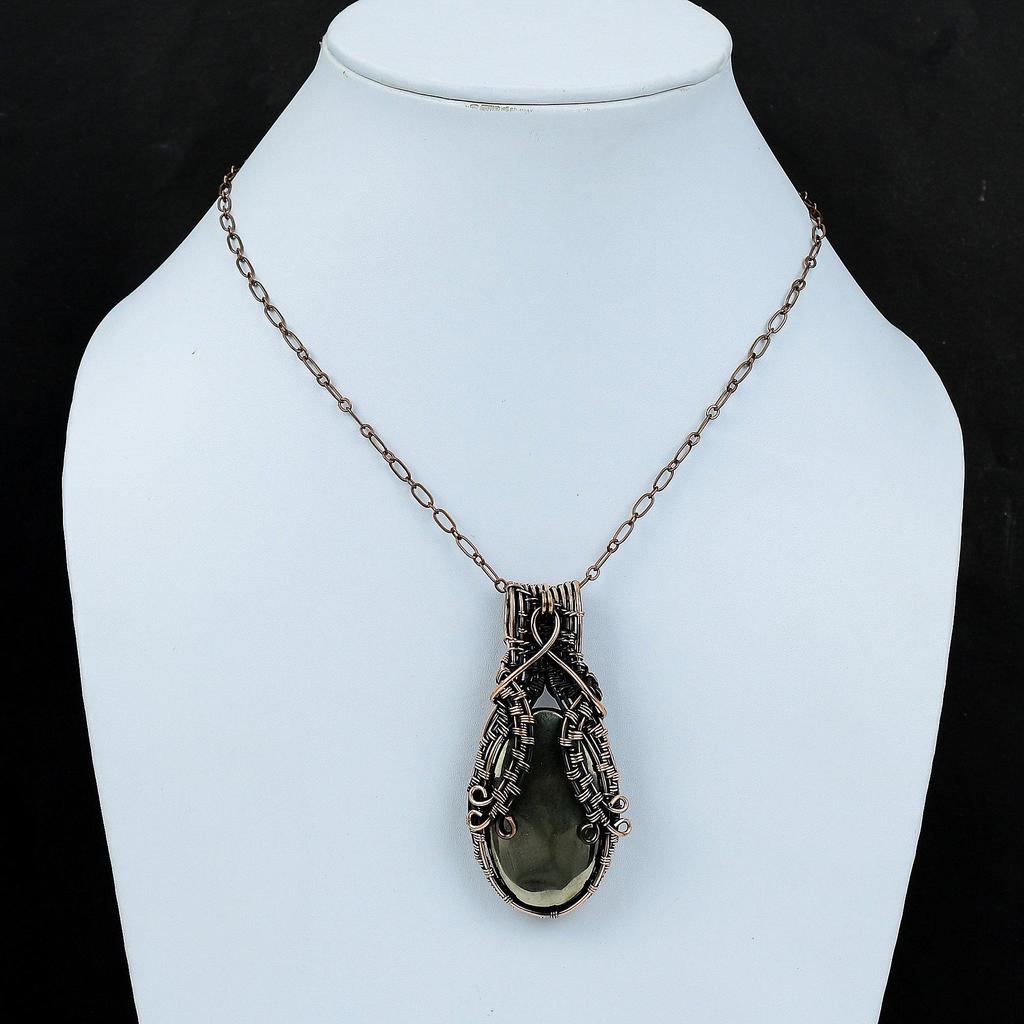 Подвеска Apache Pyrite, медная проволочная обернутая подвеска, ручная работа, проволочный дизайн, ювелирные изделия, драгоценный камень, медные украшения, подарок для матери, лечебный камень