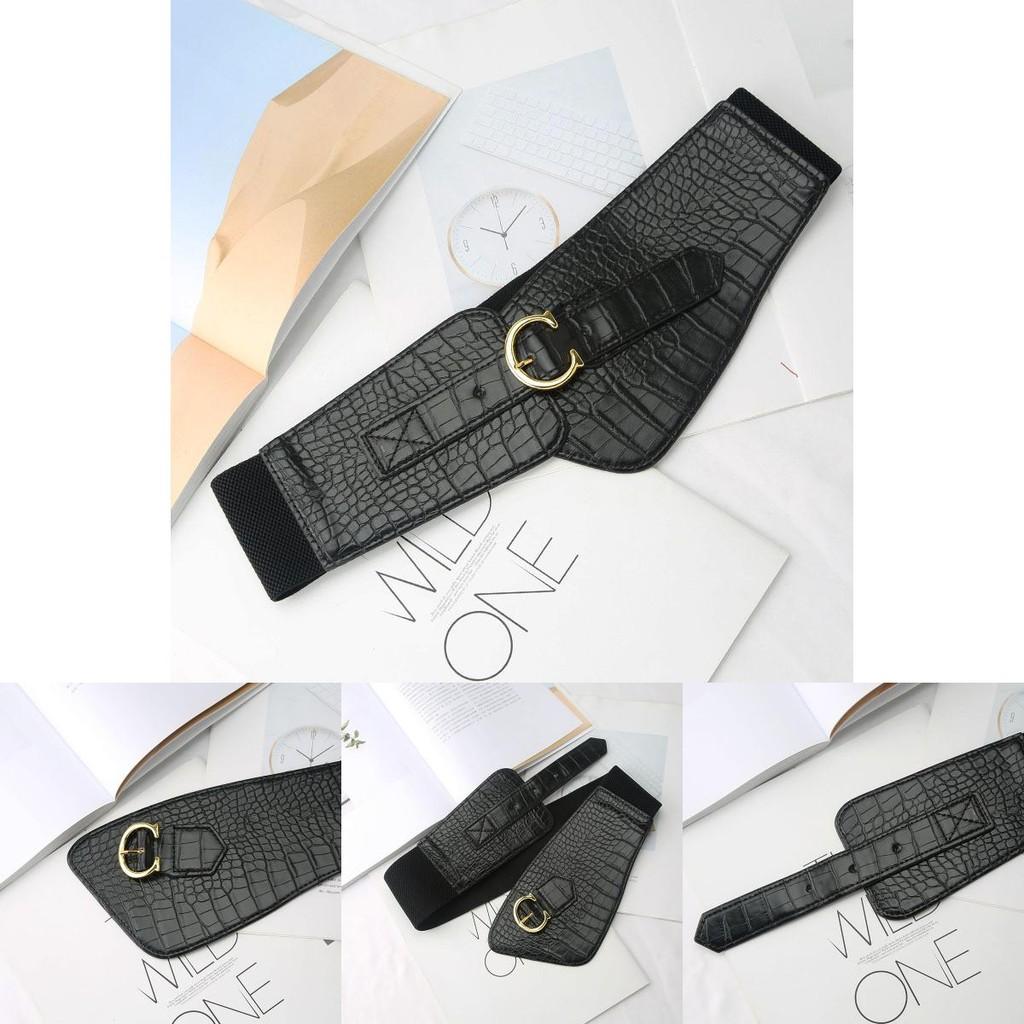 Womens Wide Leather Belt With Stitching Detail For Elegant Casual And Formal Outfits
