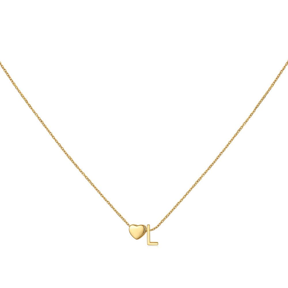 14K Gold Plated Stainless Steel A-Z Heart Initial Necklace Gold Silver Personalized Clavicle Gift for Women Unisex