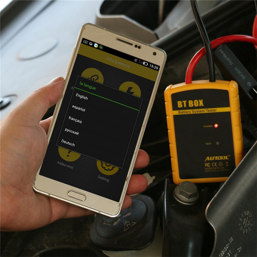 Тестер аккумулятора AUTOOL BT BOX, зарядный тест с мобильным автомобильным аккумулятором, тестер аккумулятора 12 В, диагностический инструмент для автомобиля