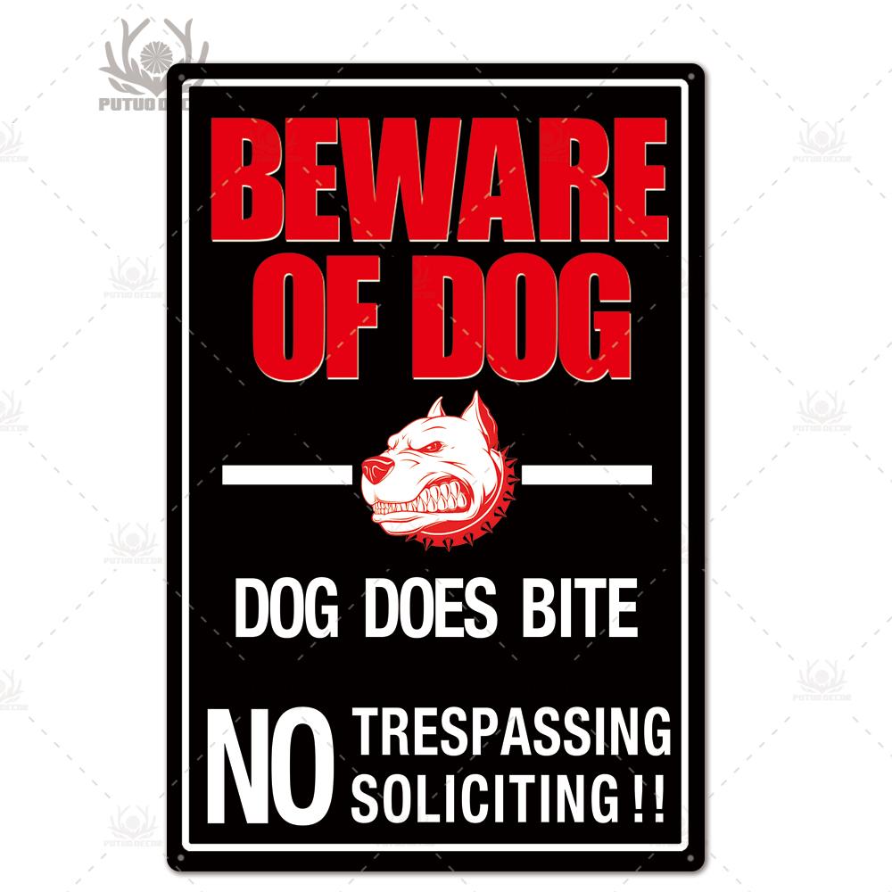 Putuo Decor Beware of Warning Vintage Tin Sign Plaque Metal Plate Guard Dog Signs Wall Art Posters for No Trespassing Farmhouse
