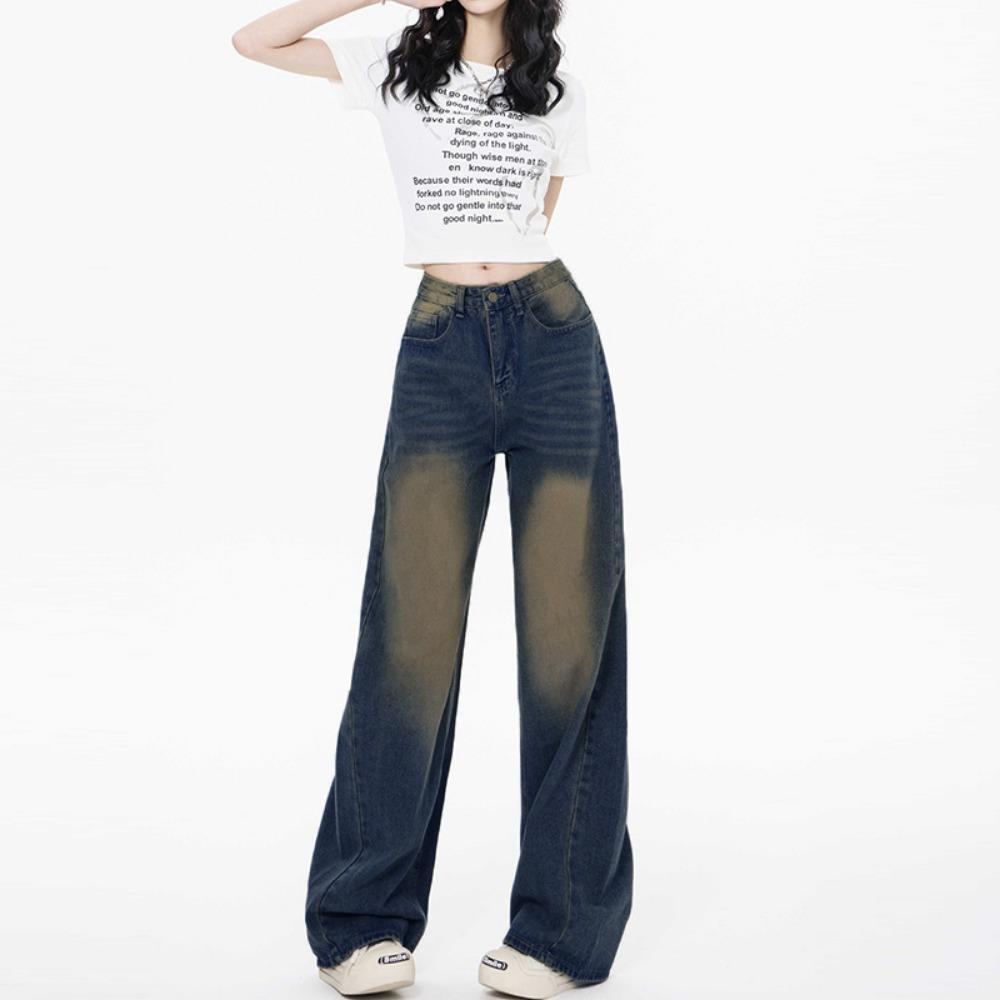 Персонализированные американские вареные джинсы широкого кроя женские весенне-осенние новые джинсы с высокой посадкой свободные прямые джинсы-швабры