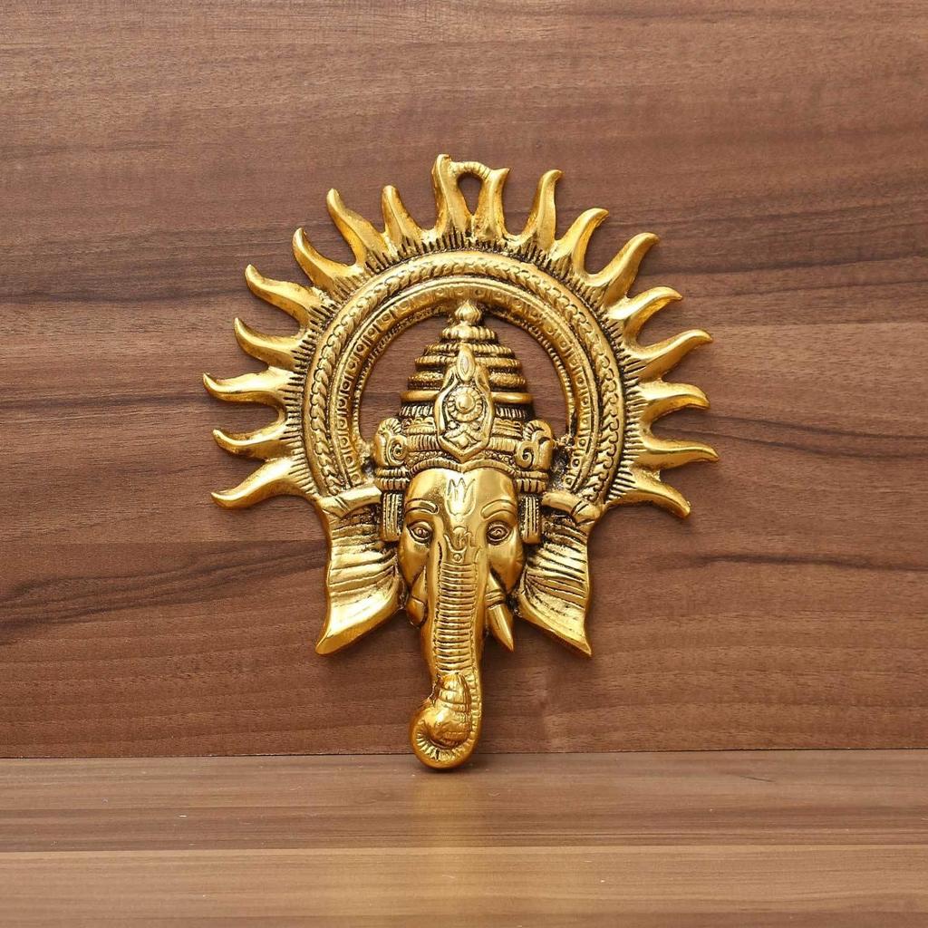Metal Ganesha Idol for Home Decor with Surya Chakra - Ganeshji Ganpati Decoration Items Wall Hangings Lucky Fengshui - Decorative Gifts
