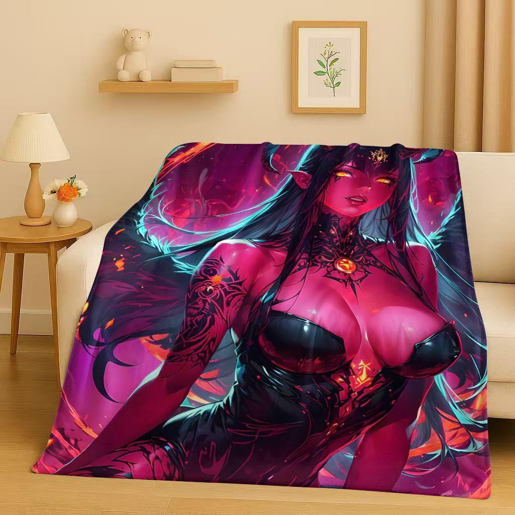26 Style Gothic Dark Sexy Girls Cartoon Anime Characters Flannel Blanket,Soft Plush Throw for Home Bedroom Bed Sofa Cover Trave