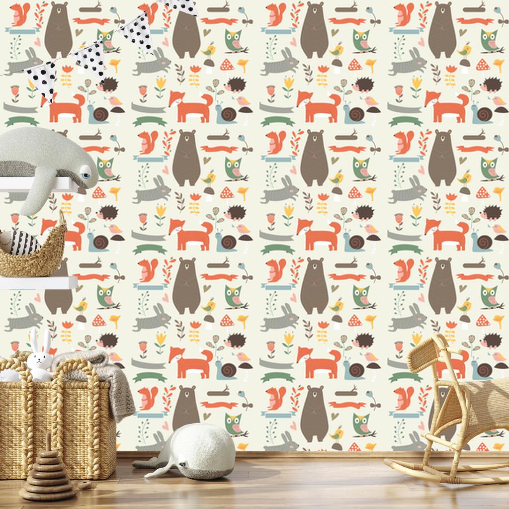 Happy Forest Animals Wallpaper for Living Room and Bedroom 50x1000