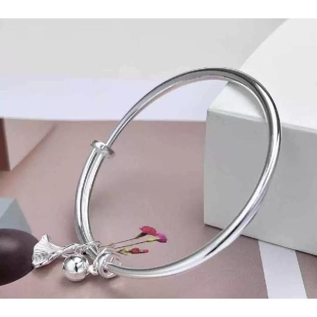 Precision Push-Pull Round stick bracelet with apricot leaves, silver-plated white copper New Chinese-style light luxury niche jewelry Valentine's Day