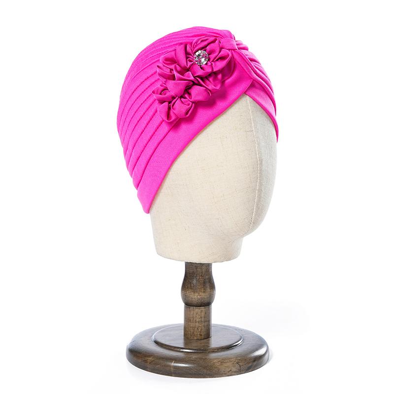1PC Bandana Cap Fashion Solid Color Retro Elegant Rhinestoned Ethnic Elastic Headwraps Flower Turban Sunscreen Hijab