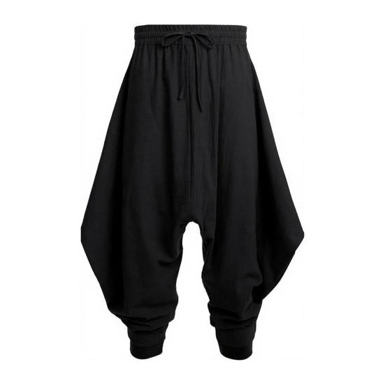 Мужские штаны-шаровары Повседневные с кулиской Свободные хлопковые штаны с заниженным шаговым швом для хиппи Уличная одежда Пляж