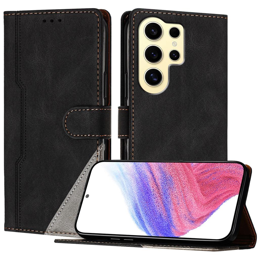 For Samsung Galaxy S24 Ultra Leather Case Triangle Patchwork Wallet Stand Shockproof Phone Cover
