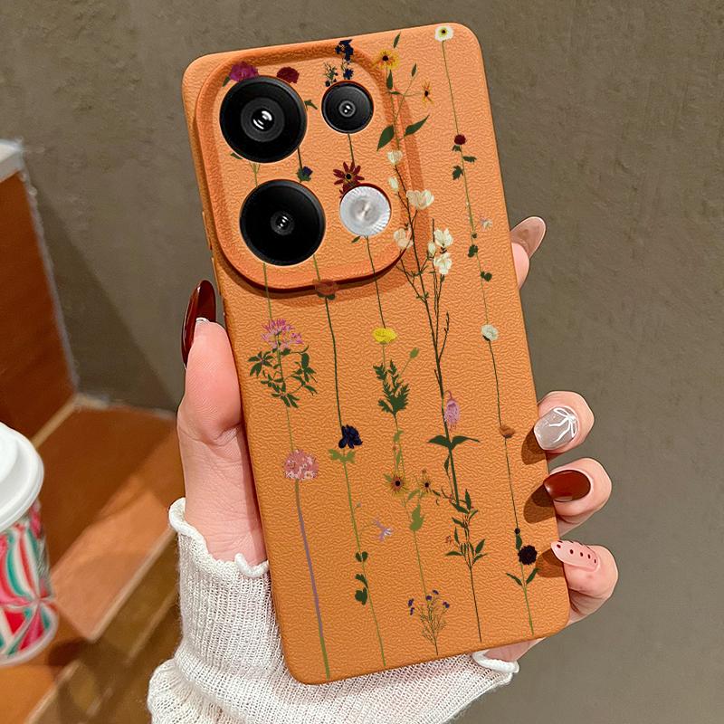 Тонкий матовый чехол для телефона с цветочным принтом для Xiaomi 13T Pro Poco X7 X6 Redmi Note 14 13 12 11 10 Pro TPU мягкая кожаная текстура противоударный бампер чехол