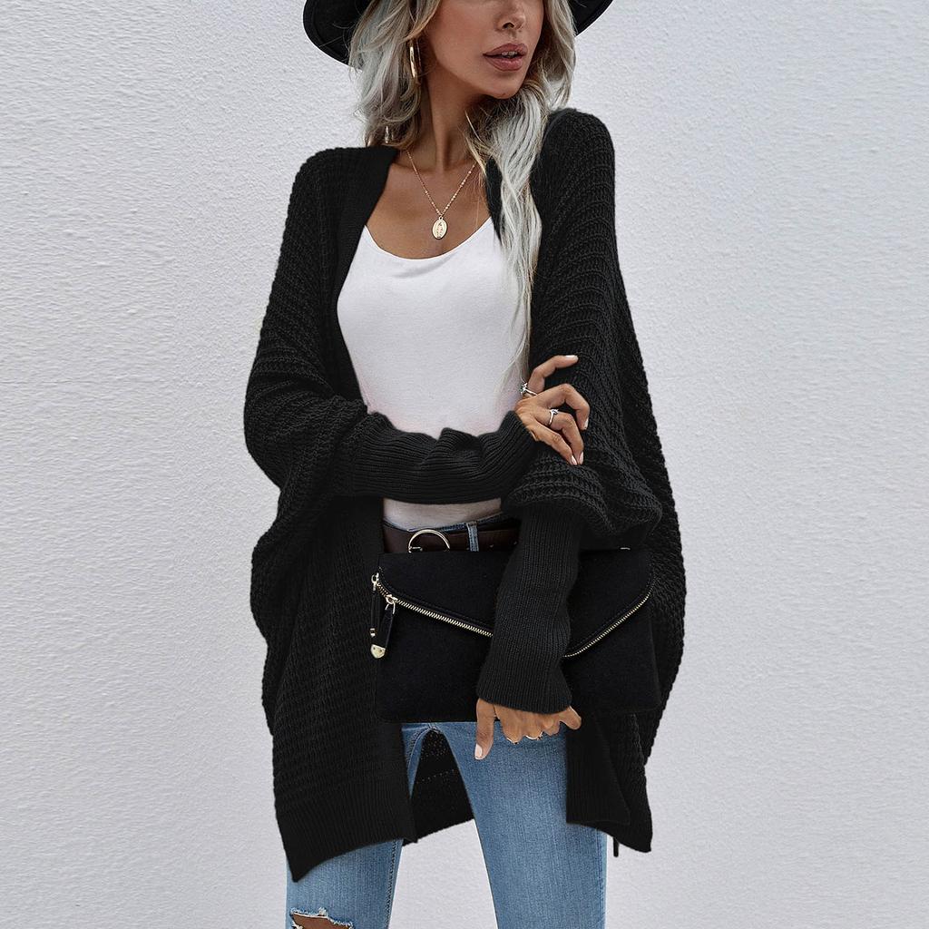 Женская мода вязать кардиган с длинным рукавом свободный однотонный свитер пальто