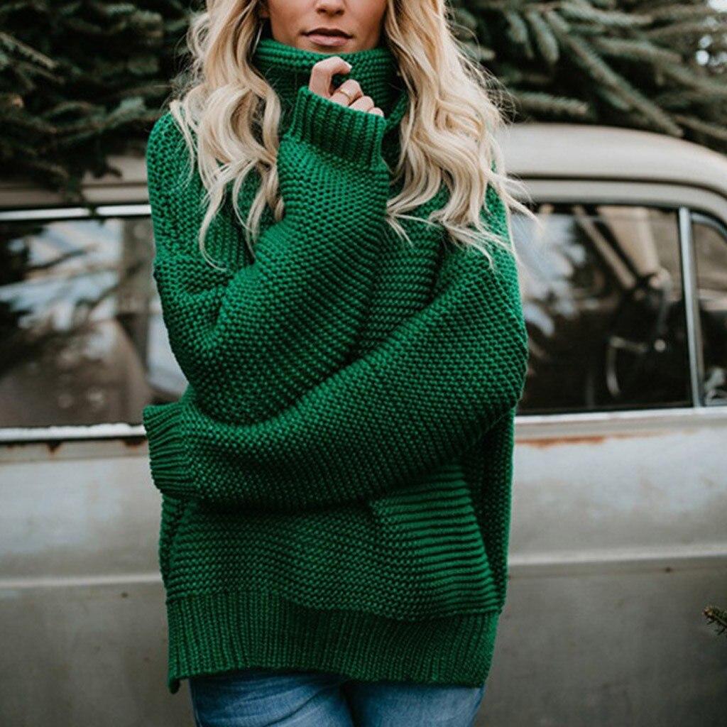 Turtleneck Sweater Women Oversize Solid Color Casual Thick Line Long Sleeve Ladies Tops Winter Clothes Knitted Sweater