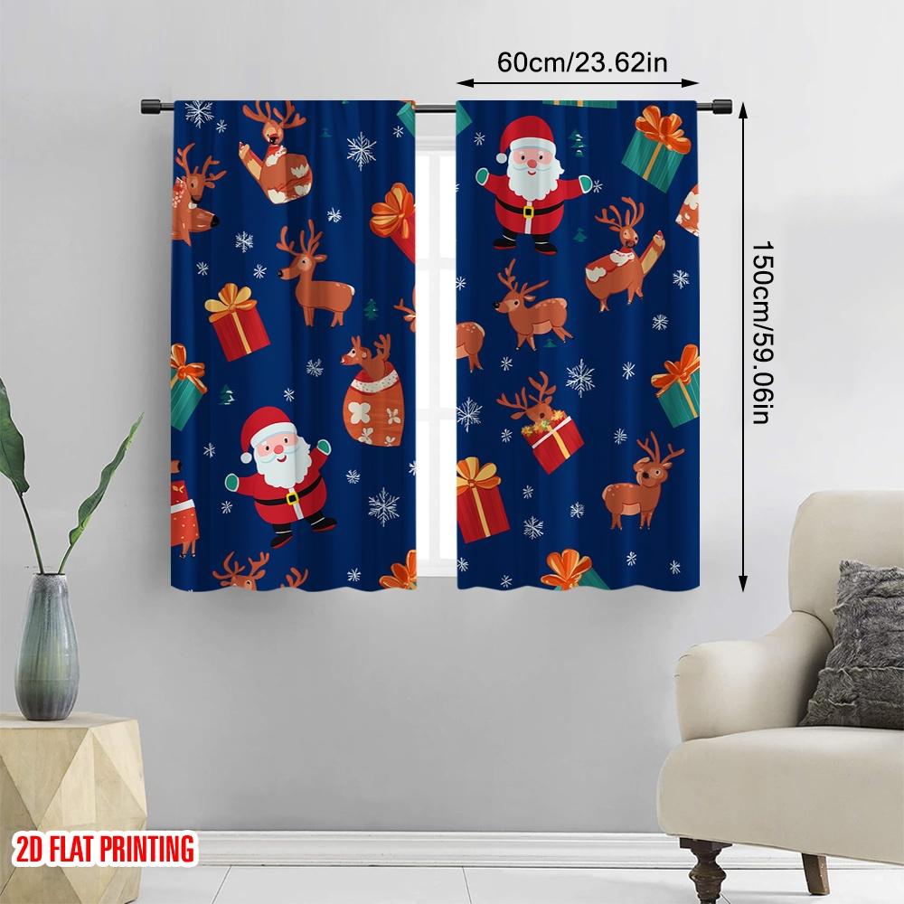 2pcs,2D plane printing Print Curtains Christmas Cute Santas Gifts (2) 100% Polyester (without rod) Festive Use for Bedroom,