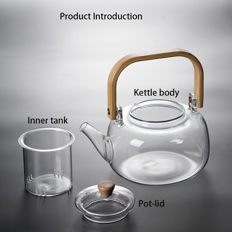 1000ML Tea Water Separation Glass Teapot with Bamboo Handle, Heat Resistant Borosilicate Glass Tea Kettle with Tea Strainer, Clear Glass Teapot