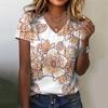 Women's T-shirt Floral Print Summer Loose and Comfortable Short-sleeved Pattern V-neck Casual T-shirt Casual Elegant Clothing
