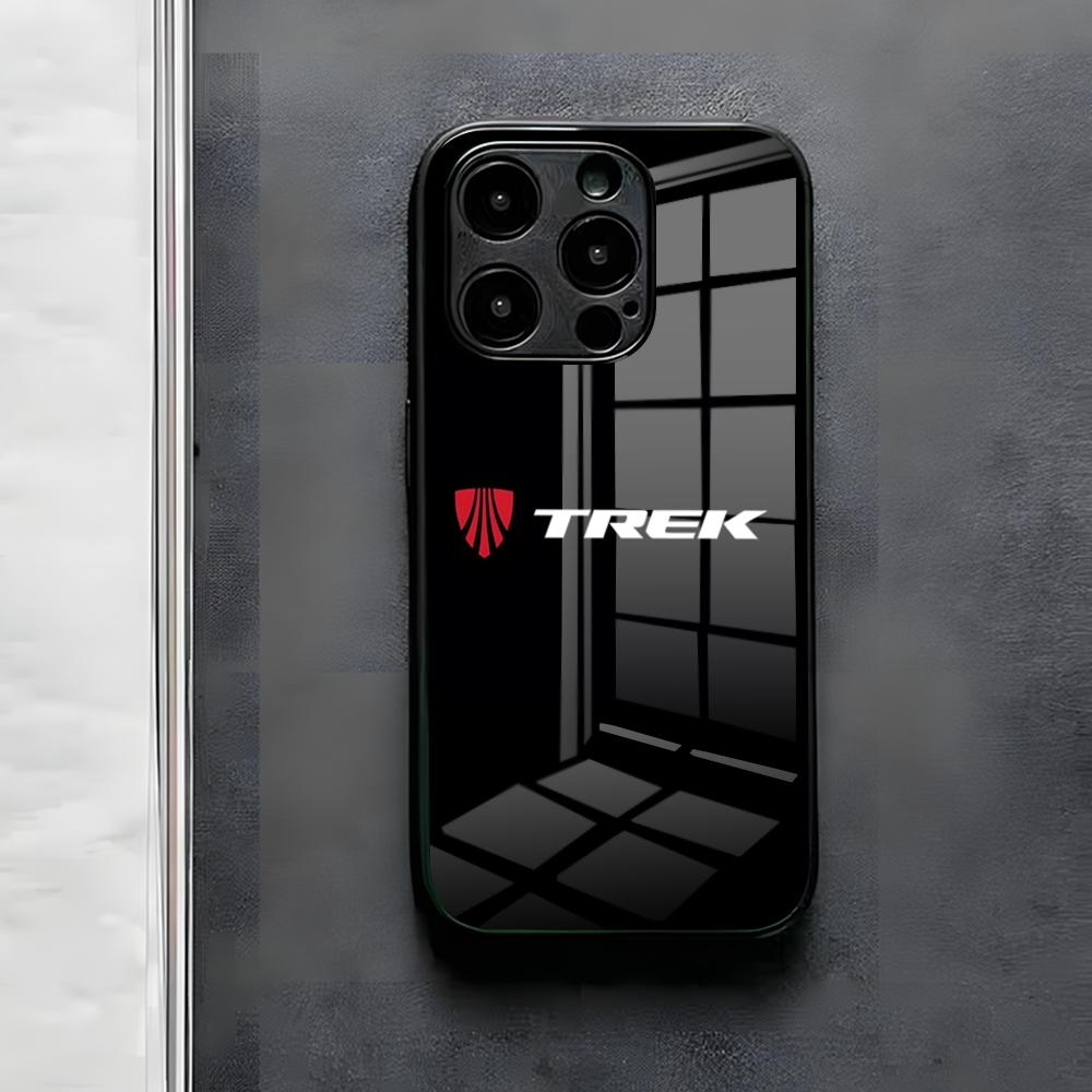 Чехол для телефона Bicycle T-TrekS для iPhone 17 Air 16 E Pro Max 15 14 13 Mini 12 Pro 11 Max Plus Черная стеклянная крышка