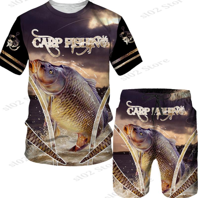 Мужская футболка с 3D принтом рыбы для спорта, рыбалки, кемпинга, камуфляжа и охоты, комплект мужской одежды, уличная одежда, футболки/шорты/костюмы больших размеров