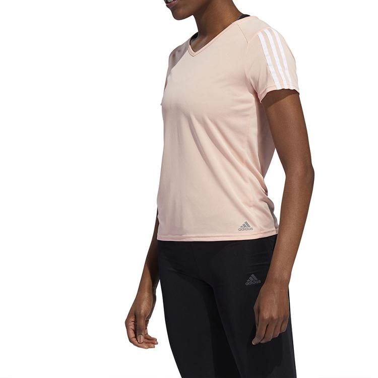 Adidas Футболка для бега с v-образным вырезом, женские топы, светящийся розовый EK0888