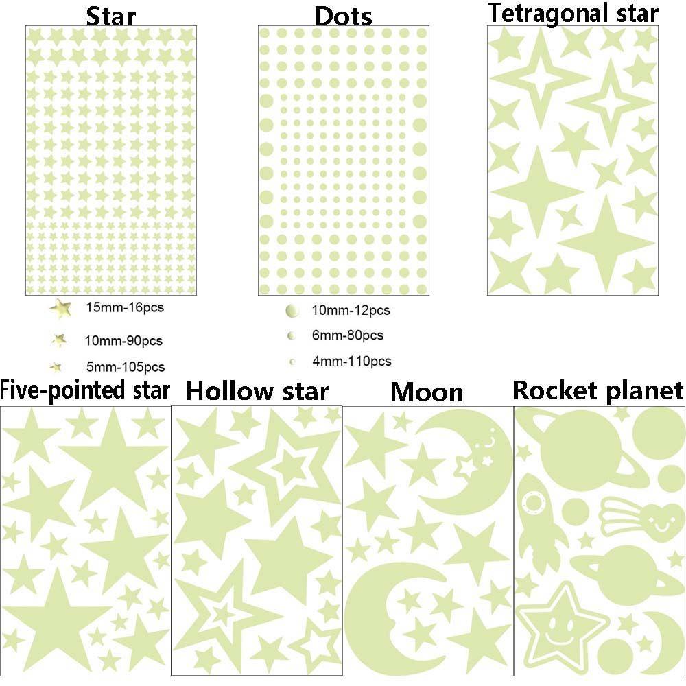 Home Decoration Glow In Dark Fluorescent Bubble Sticker 3D Luminous Decal Wall Art Stars Dots