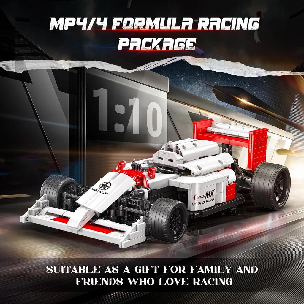 MOULD KING 10132 Модель гоночного автомобиля Формулы-1 1:10 суперспортивных конструкторских блоков для сборки спортивных автомобилей с зажимами (1524 детали)