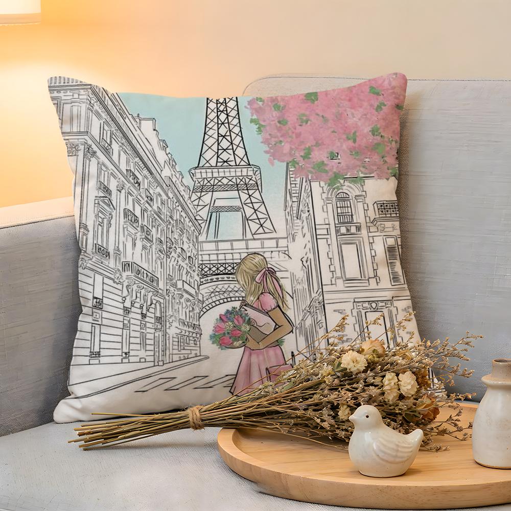Cushion Cover Linen SkinFriendly Soft Decorative Case For Sofa Home Decor Classic France Eiffel Tower Pillow cover