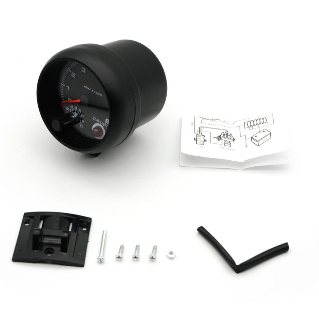 3.75"" Car Universal Black Tachometer Gauge Blue Inter Shift Light 0-8000 RPM