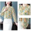 Women's Floral Chiffon Shirt Fashion New Early Spring Top with Nine Quarter Sleeves Loose Top