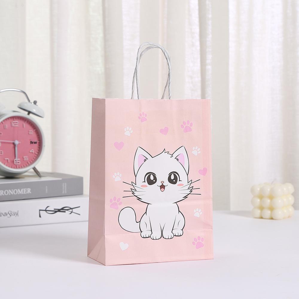 Мешок для хранения и подарков из крафт-бумаги с мультяшным котом и ручками