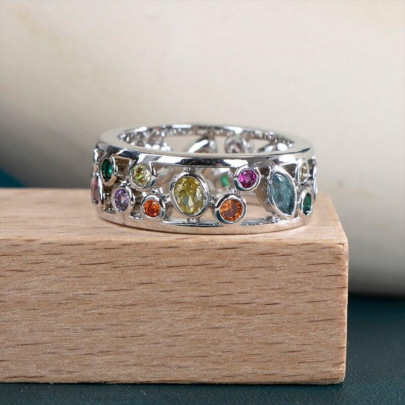 POMOiii Модные цветные женские кольца с фианитом, металлические серебряные кольца, повседневная одежда, кольца на палец, вечерние украшения, забавный подарок на день рождения для девочек