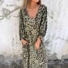 Весенне-летнее платье свободного кроя с V-образным вырезом и принтом леопарда для женщин
