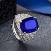 Винтажное сверкающее искусственное сапфировое кольцо, паве из полных цирконов, регулируемое, для женщин и мужчин, роскошный циркон, модные аксессуары, подарки