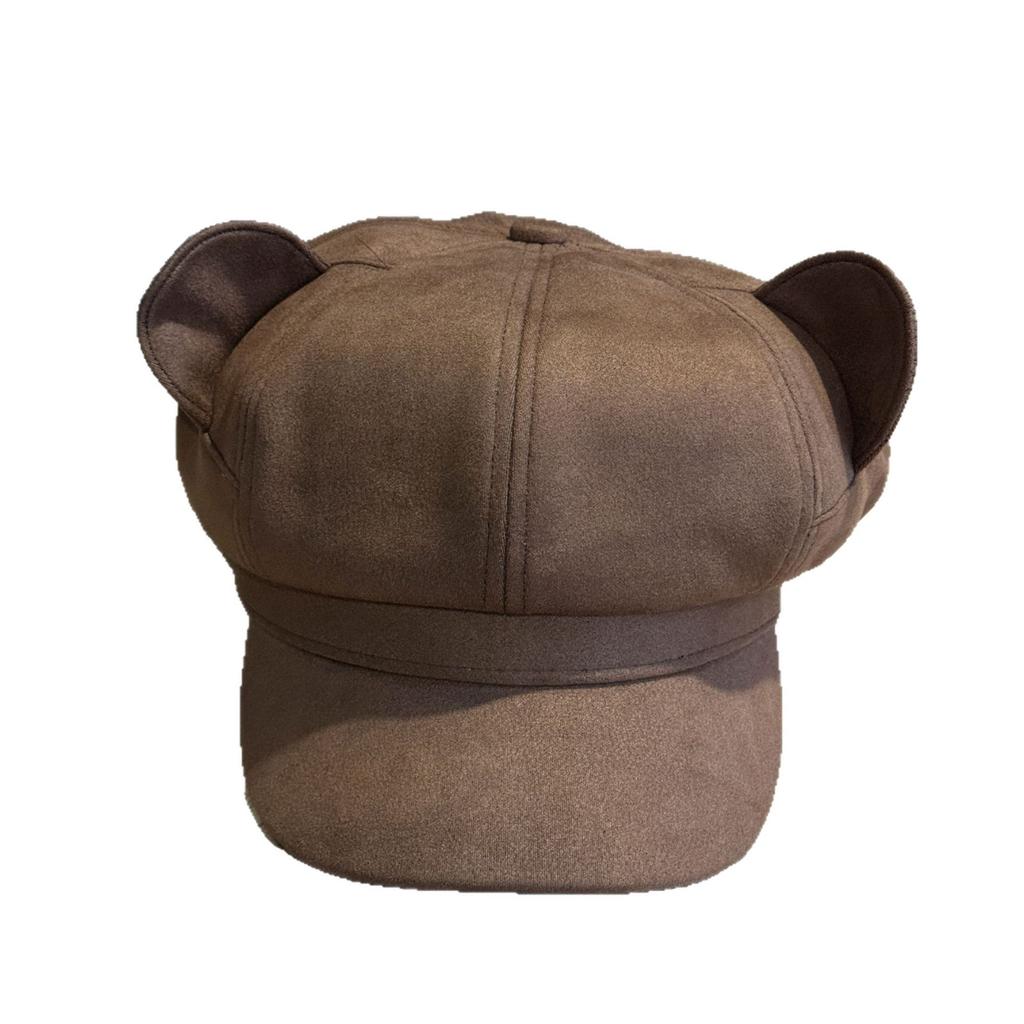 New autumn and winter flocked fabric cat ear octagonal hat for women, sweet and unique, makes the face look smaller, versatile duckbill artist hat
