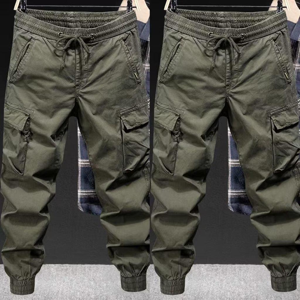 Men's Army Green Tactical Overalls - Spring/Autumn Fashion, Loose Cuffs, Outdoor Mountaineering, American Casual Pants
