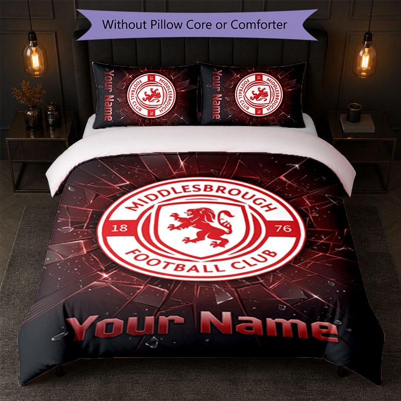 Постельное белье Middlesbrough FC с индивидуальным текстом имени 1 пододеяльник + 2 наволочки Логотип Футбольного клуба Персонализированный подарок для особого случая Декор спальни