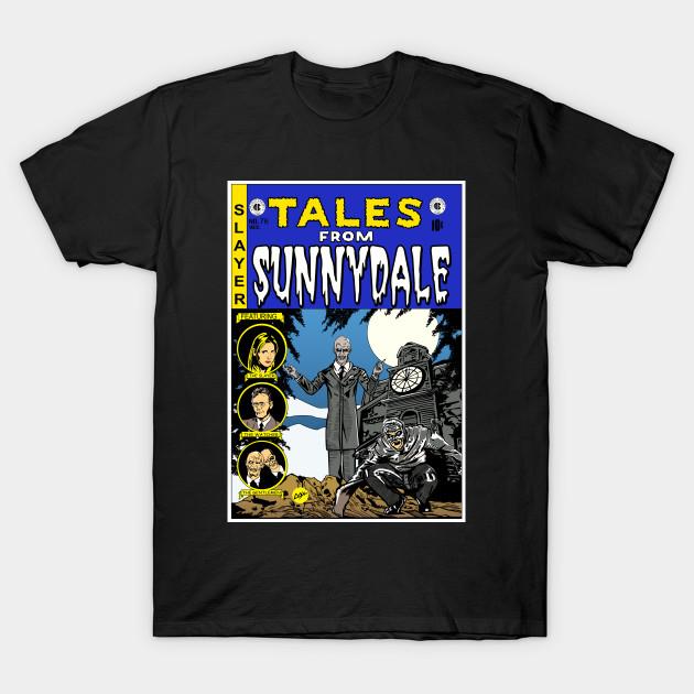 Men Black Print T-shirt Tales From Sunnydale No-Cut Transfer Paper Print Cotton Tshirt
