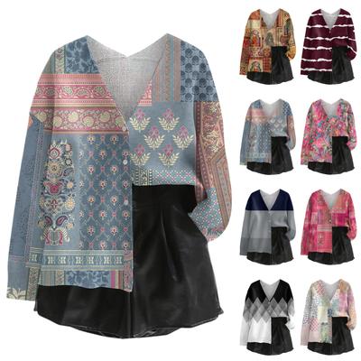 Женский топ с V-образным вырезом, с принтом, утолщенный, из плюшевого кашемира, теплый, длинный топ