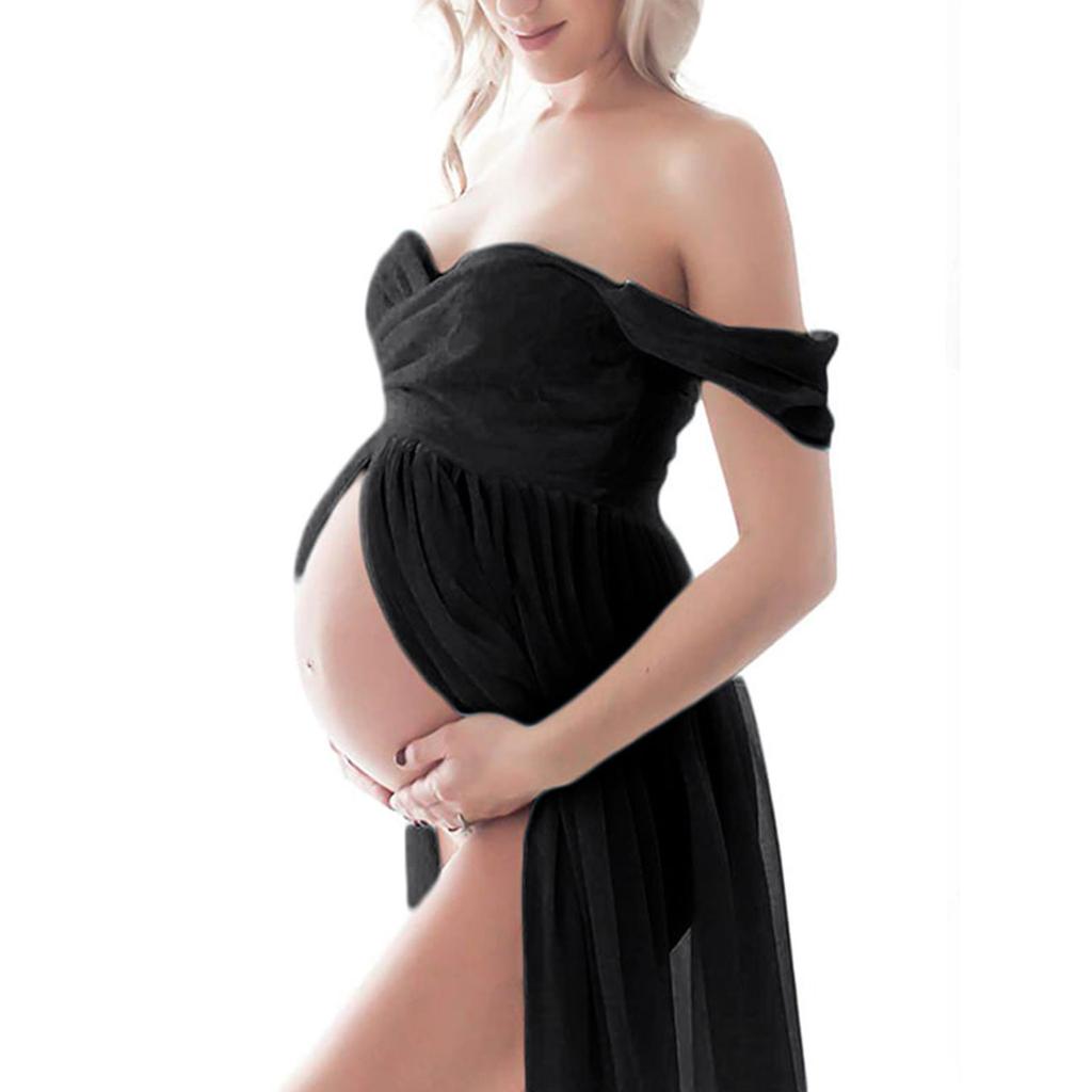 Womens Maternity Off Shoulder Maxi Dress Photography Photo Long Gow