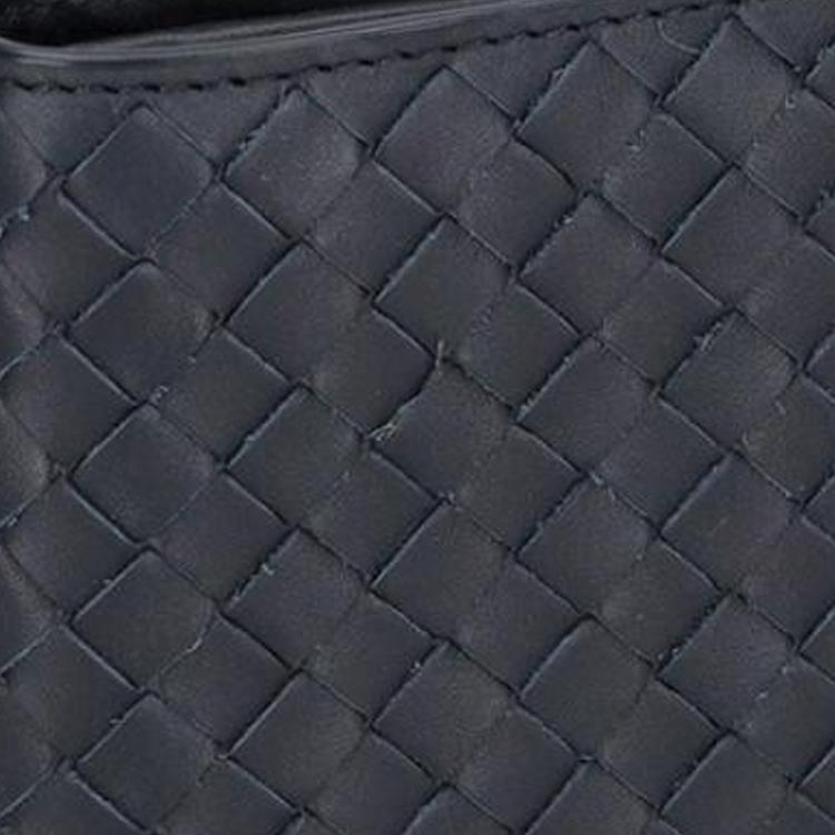 Bottega Veneta Плетеная Дизайн Серебряная Фурнитура Кошелек Кожаный Мужской Кошелек Темно-Синий 193642V47W18838