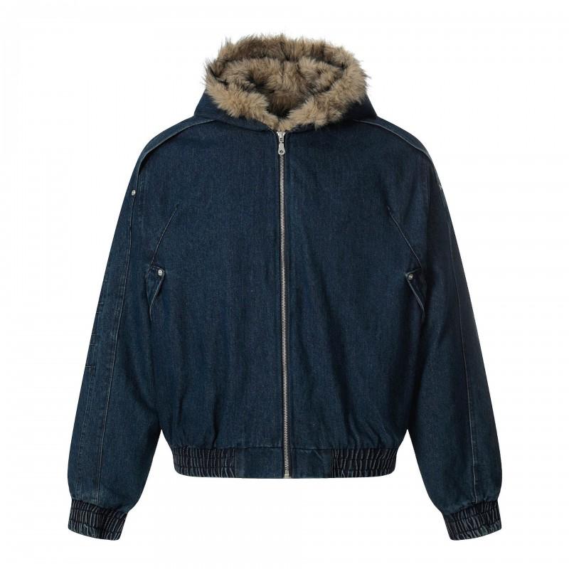 Mens Oversized Cotton Puffer Jacket With Faux Fur Collar Warm Thick Winter Coat Teens Casual Hooded Outerwear
