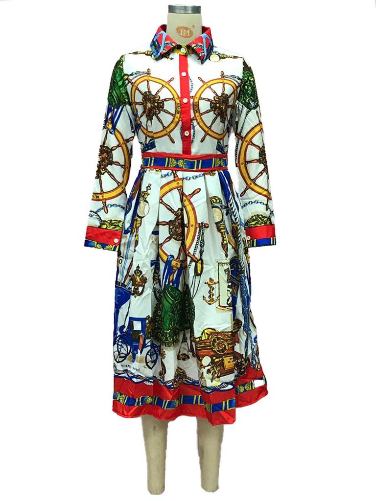 Variety of Colors and Sizes: Lapel High Waist A-Line Dress