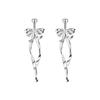 925 Silver Needle Ribbon Bow Earrings Women's Exquisite Sweet Back Hanging Design Earrings Niche Premium Earrings