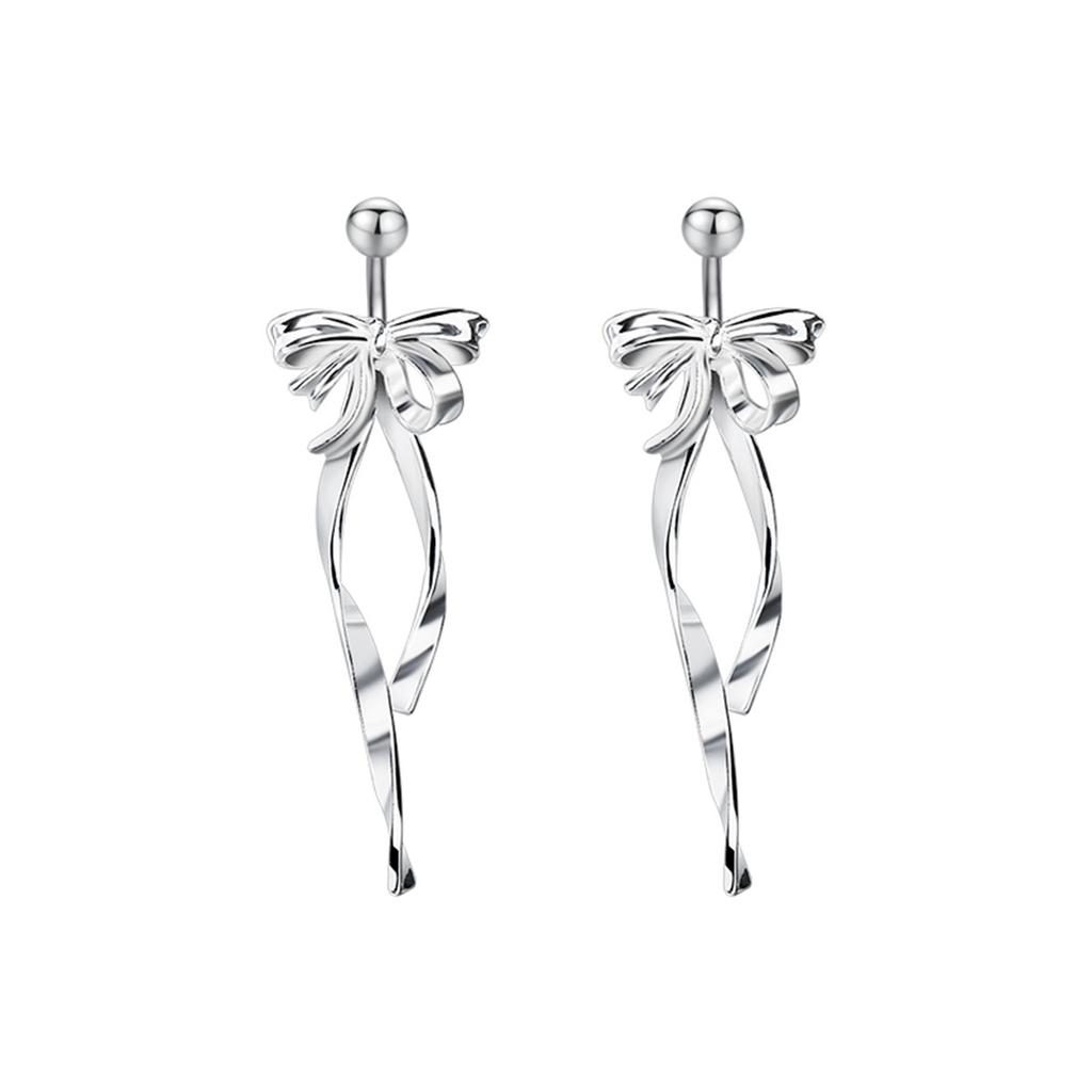 925 Silver Needle Ribbon Bow Earrings Women's Exquisite Sweet Back Hanging Design Earrings Niche Premium Earrings