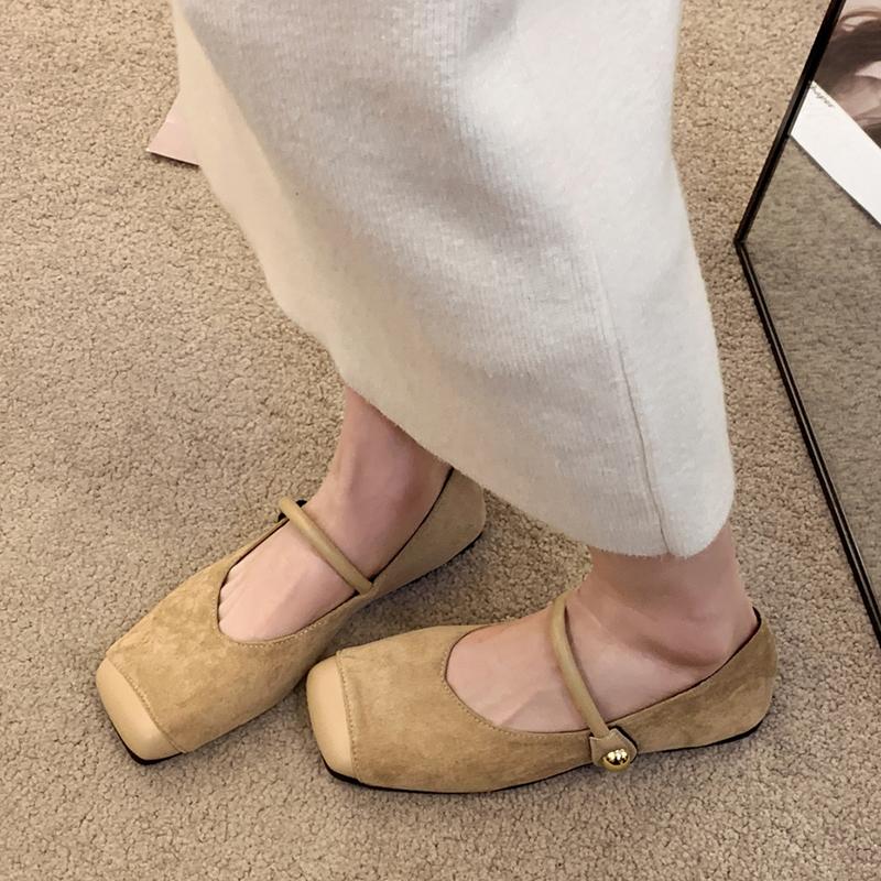 Fashion French Square Toe Mary Jane Shoes Women's Summer Low Heel Single Shoes Fashion Retro Loafers Women's Flat Bottomed Ballet Shoes