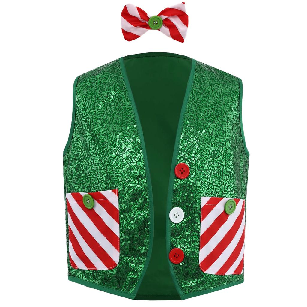 Kids Christmas Costume Sparkly Sequins Vest with Bow Tie for Latin Jazz Disco Party