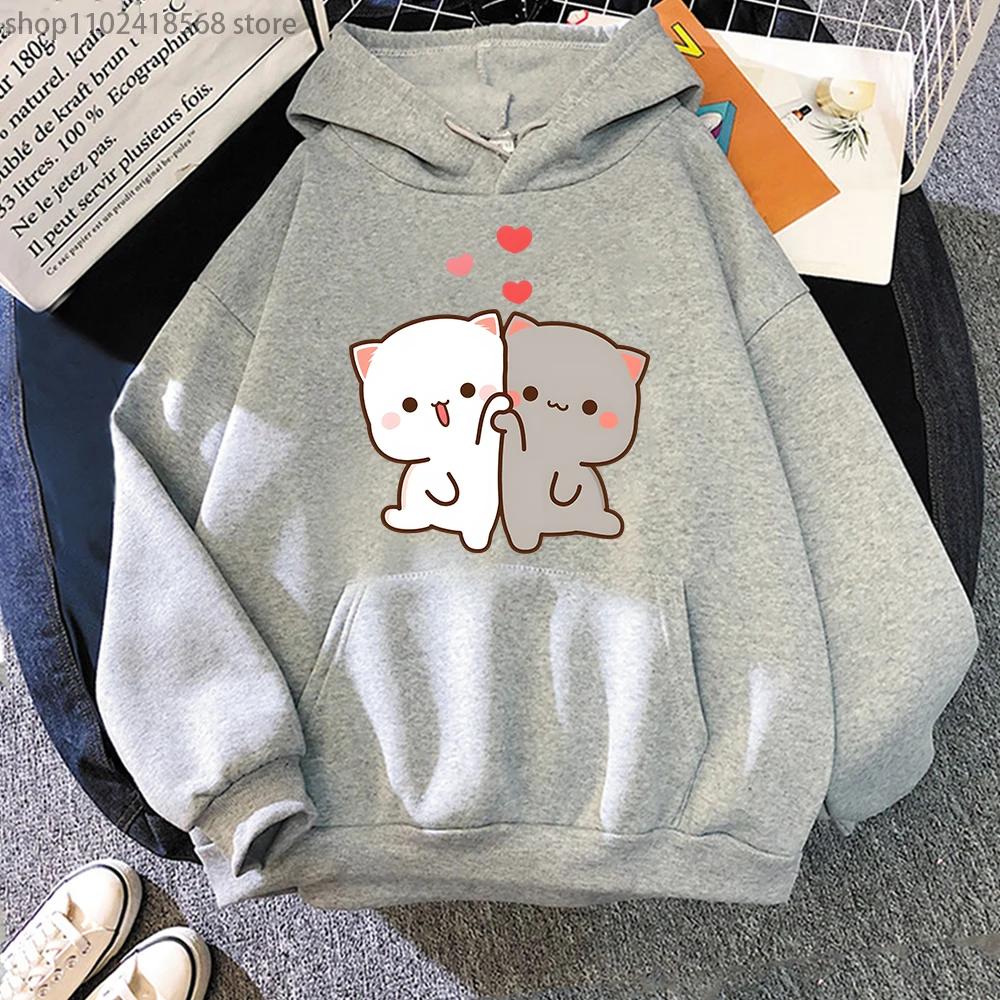 Mochi Peach и Goma Cute Cat Hoodies Foe Teen Girls Fashion Kawaii Sweatshirts Women Cartoon Tops Clothes