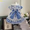 Original Hamdmade Pet Dog Clothes Pure Cotton Blue Lace Bow Party Princess Dresses For Small Medium Dog Poodle Puppy Coat Skirts
